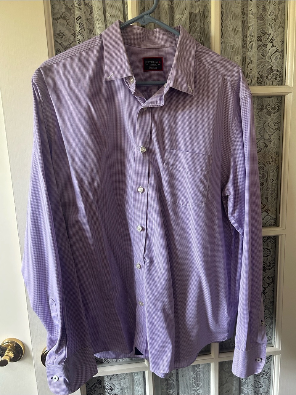 UNTUCKit Men’s Light Purple and White Check Sz XL **see description**